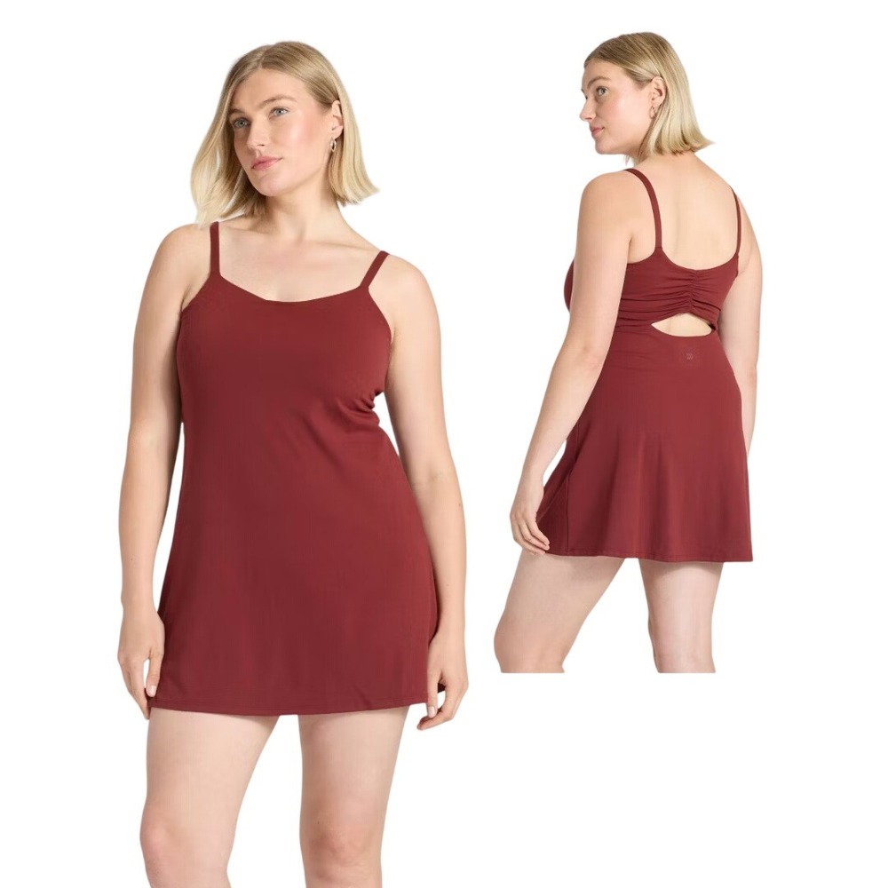 All in Motion Women's Red Ruched Back Cutout Athletic Tennis Dress Size M
